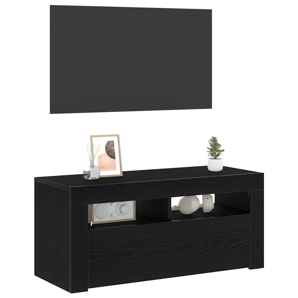 Tv-Skap Med Skuff Svart Eik 90 X 39 X 30 Cm Konstruert Tre