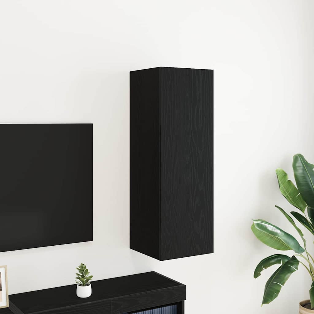 Vegghylle For Tv Svart Eik 30,5 X 30 X 90 Cm Konstruert Tre
