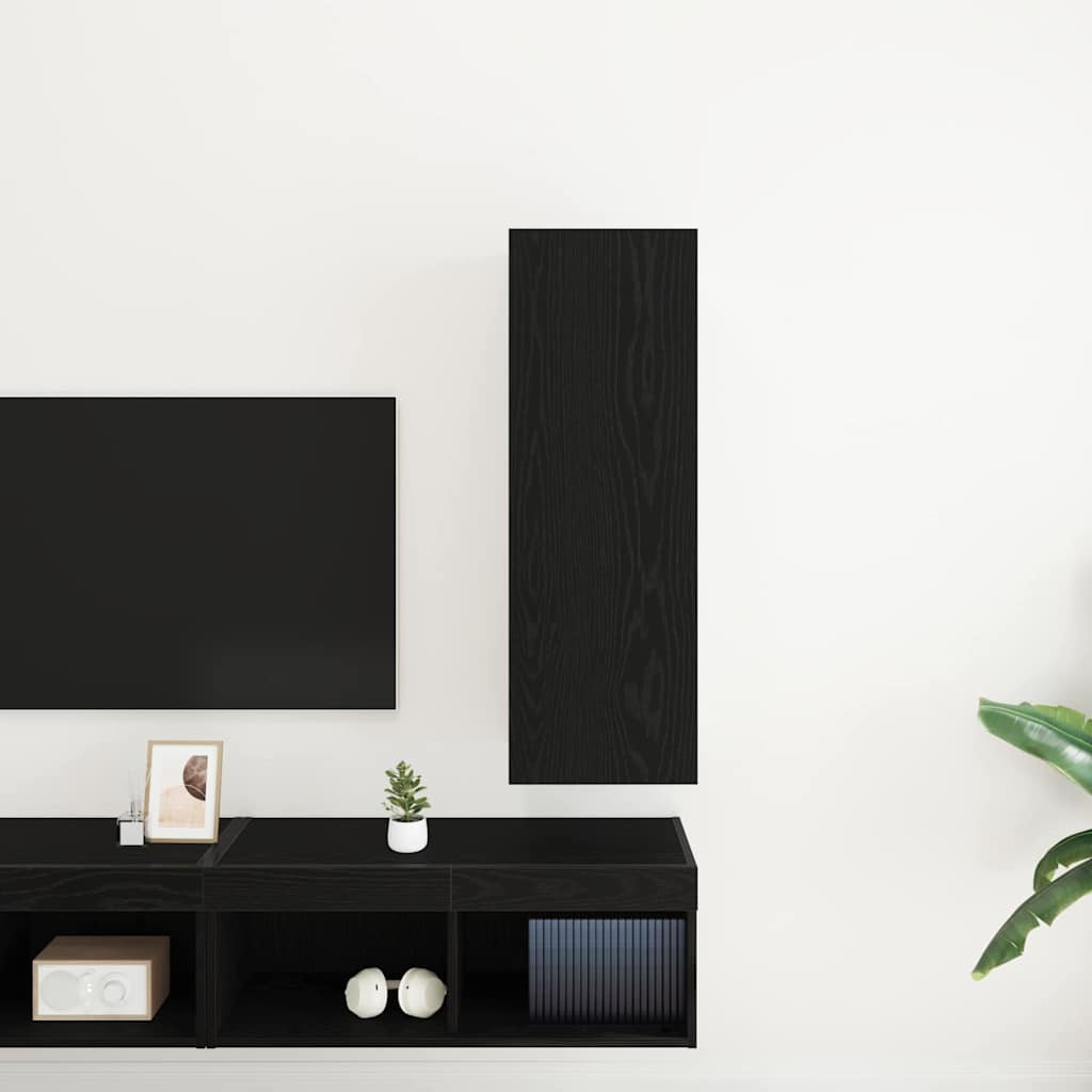 Vegghylle For Tv Svart Eik 30,5 X 30 X 90 Cm Konstruert Tre