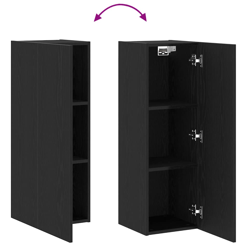Vegghylle For Tv Svart Eik 30,5 X 30 X 90 Cm Konstruert Tre