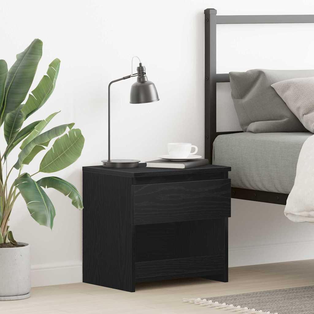 Nattbordskap Med Skuff Svart Eik 40 X 30 X 39 Cm Konstruert Tre