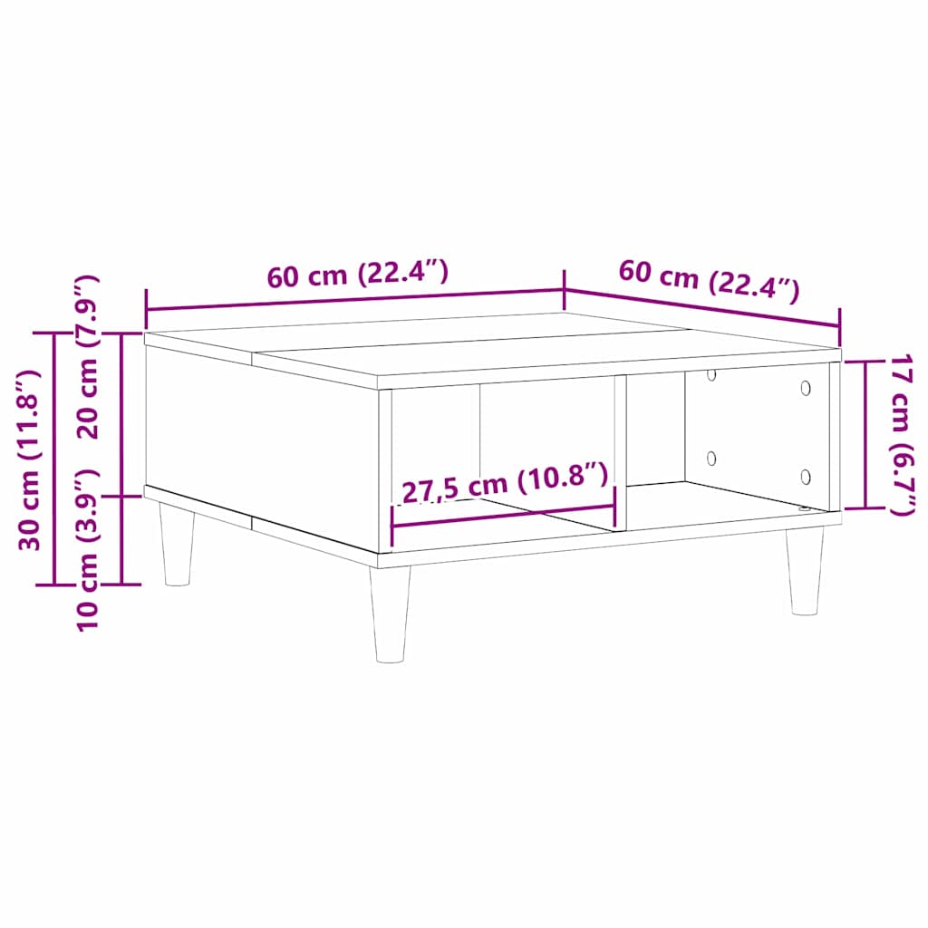 Kaffebord Svart Eik 60 X 60 X 30 Cm Konstruert Tre