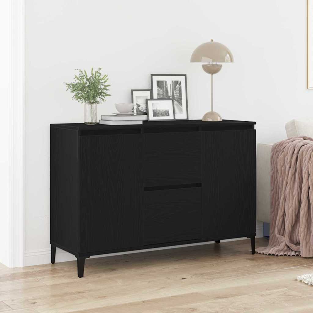 Serviesskap Med Skuff Svart Eik 104 X 35 X 70 Cm Konstruert Tre