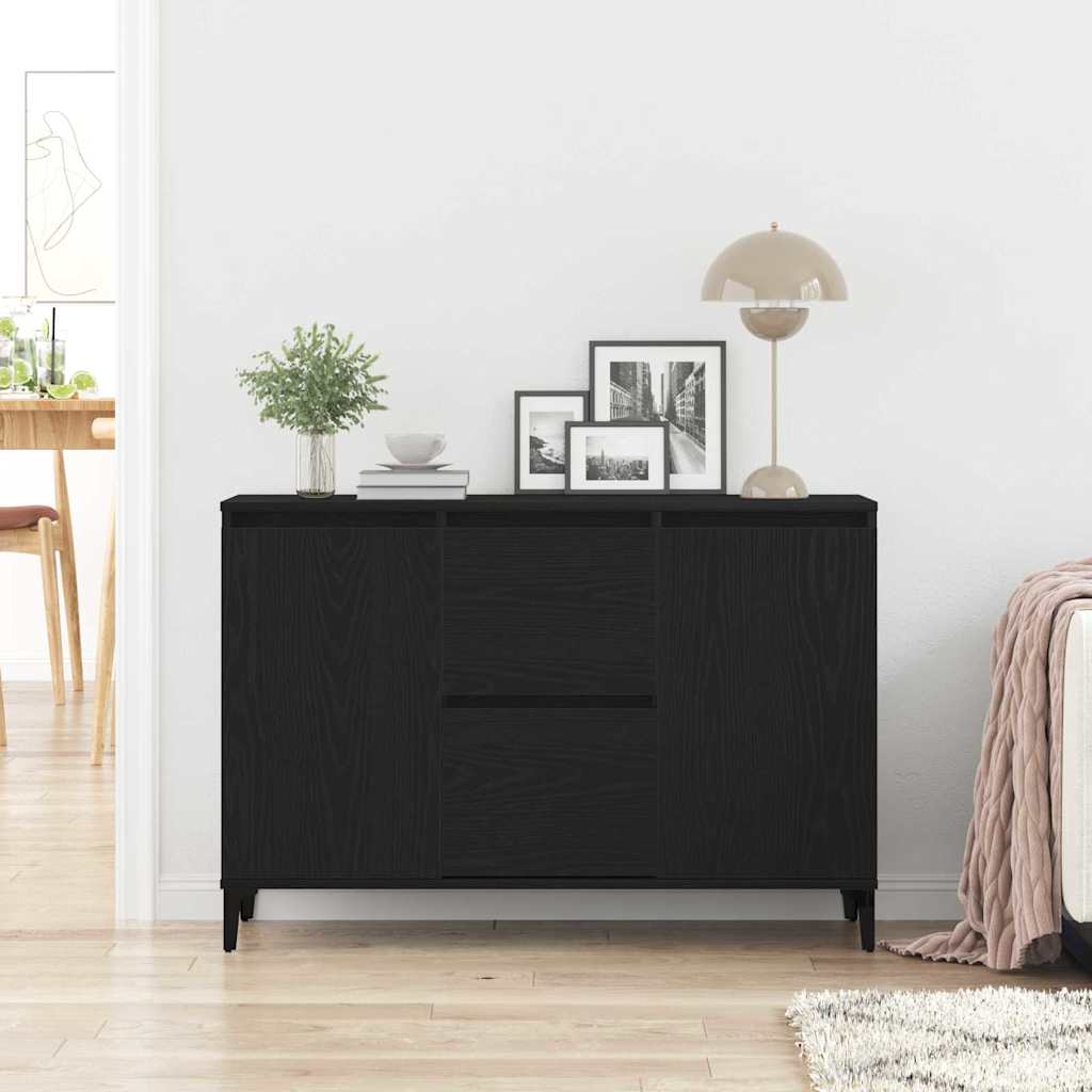 Serviesskap Med Skuff Svart Eik 104 X 35 X 70 Cm Konstruert Tre