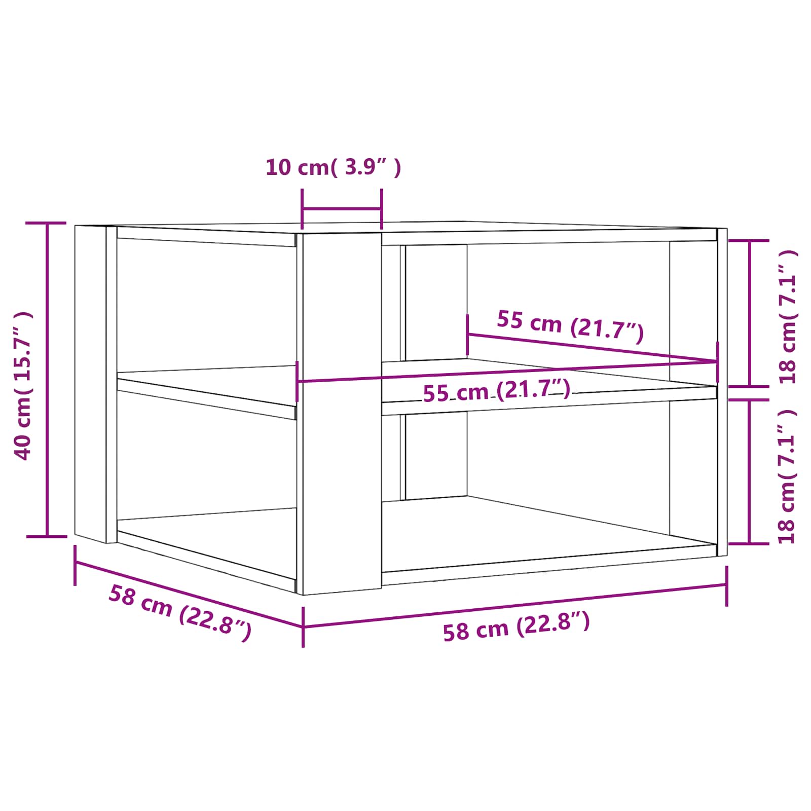 Kaffebord Svart Eik 58 X 58 X 40 Cm Konstruert Tre