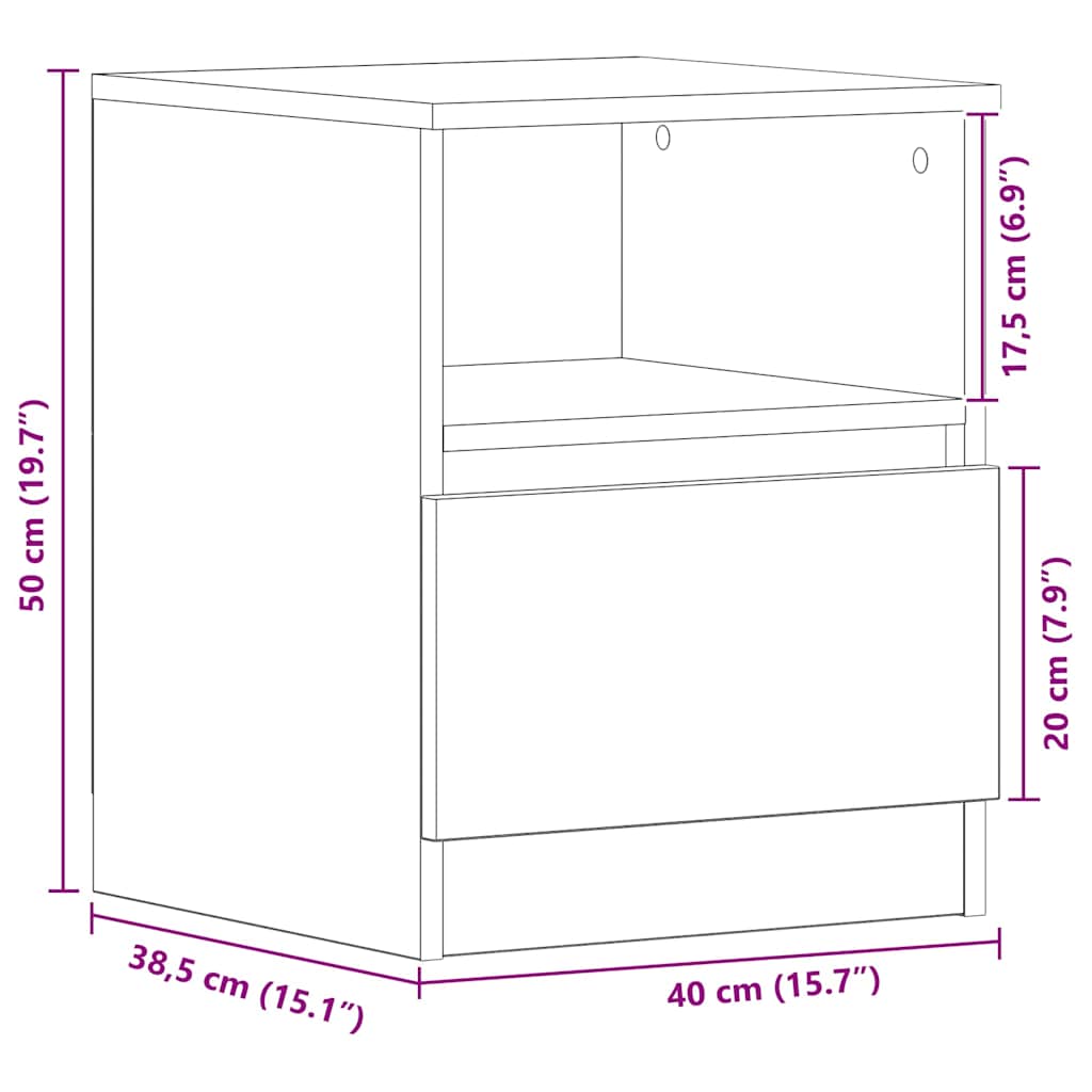 Nattbordskap Med Skuff Svart Eik 40 X 40 X 50 Cm Konstruert Tre