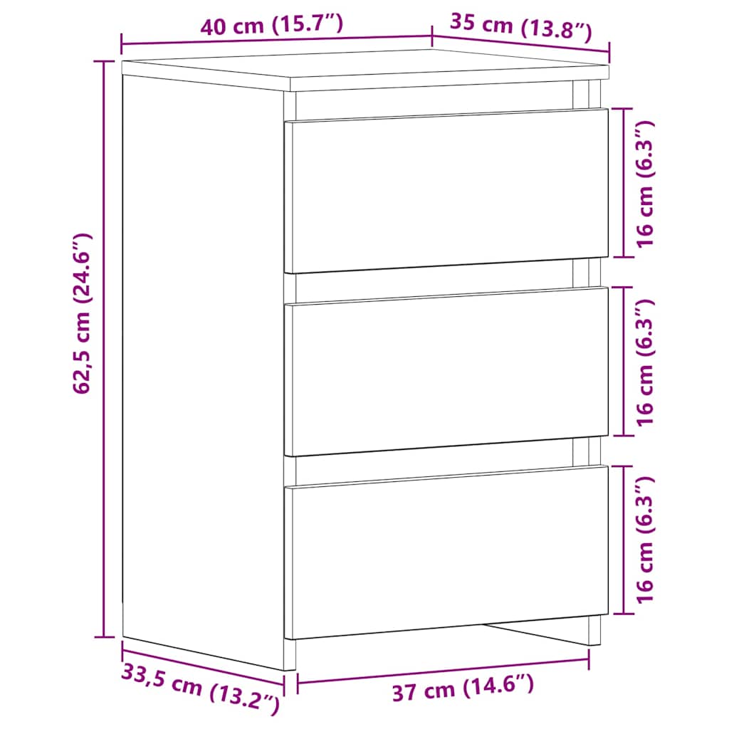 Nattbordskap Svart Eik 40 X 35 X 62,5 Cm Konstruert Tre