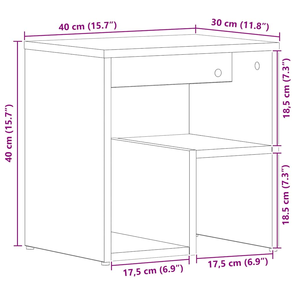 Nattbordskap Svart Eik 40 X 30 X 40 Cm Konstruert Tre