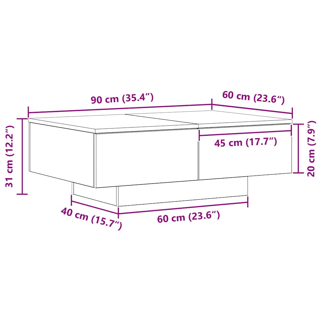 Kaffebord Svart Eik 90 X 60 X 31 Cm Konstruert Tre