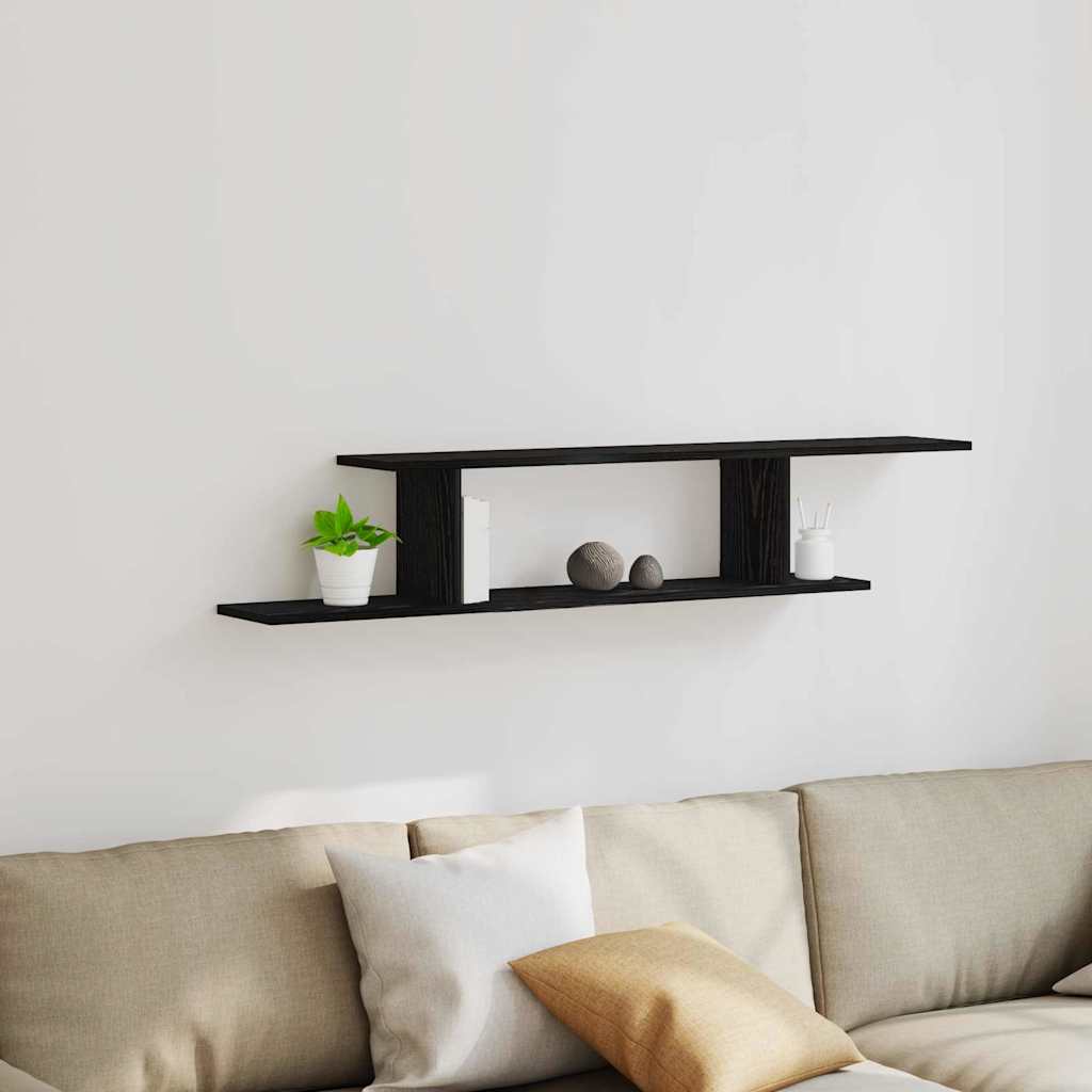 Veggmontert Tv-Hylle Svart Eik 125 X 18 X 23 Cm Konstruert Tre