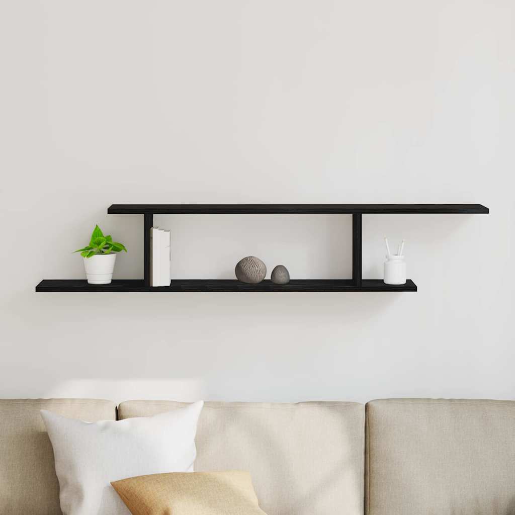 Veggmontert Tv-Hylle Svart Eik 125 X 18 X 23 Cm Konstruert Tre