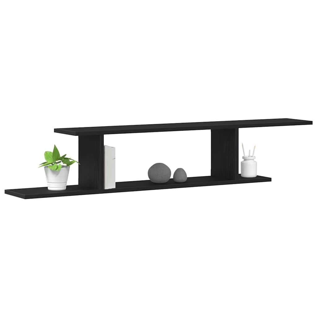 Veggmontert Tv-Hylle Svart Eik 125 X 18 X 23 Cm Konstruert Tre