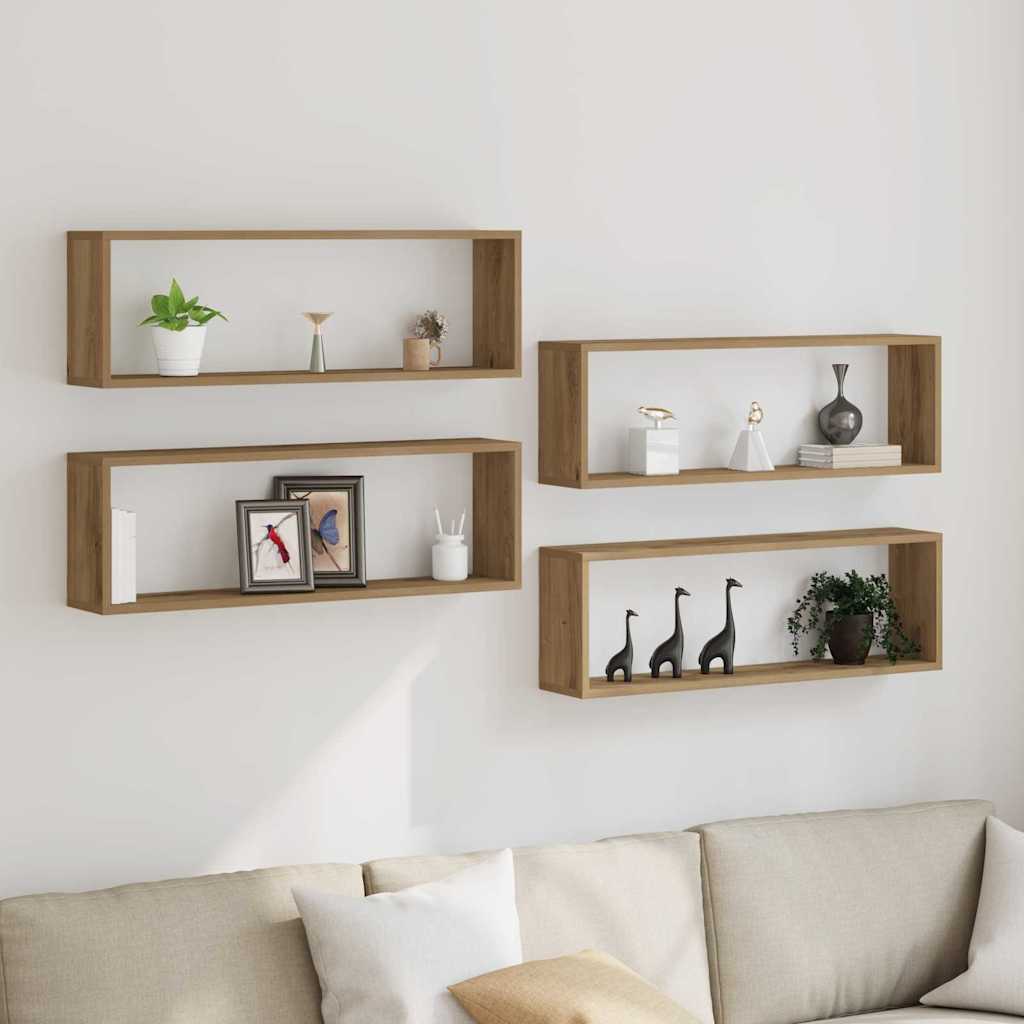Vegghyller 4 Pcs Kunstnerisk Eik 80 X 15 X 26 Cm Konstruert Tre