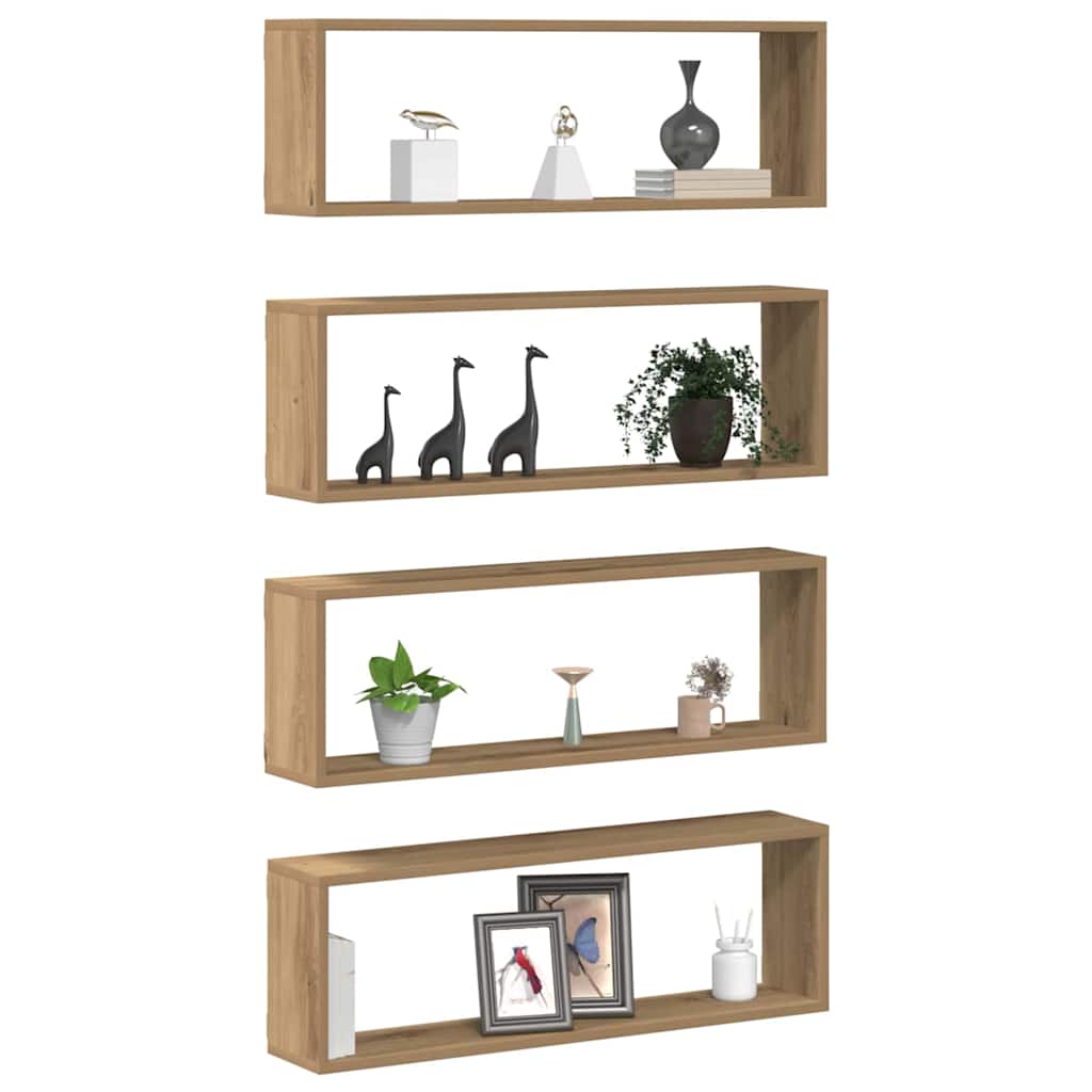Vegghyller 4 Pcs Kunstnerisk Eik 80 X 15 X 26 Cm Konstruert Tre