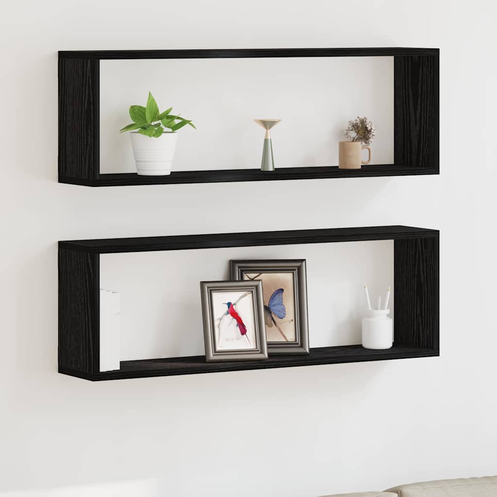 Vegghyller 2 Pcs Svart Eik 80 X 15 X 26 Cm Konstruert Tre
