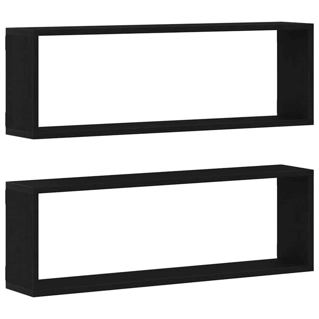 Vegghyller 2 Pcs Svart Eik 80 X 15 X 26 Cm Konstruert Tre