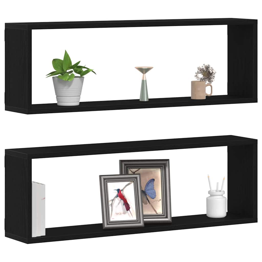 Vegghyller 2 Pcs Svart Eik 80 X 15 X 26 Cm Konstruert Tre