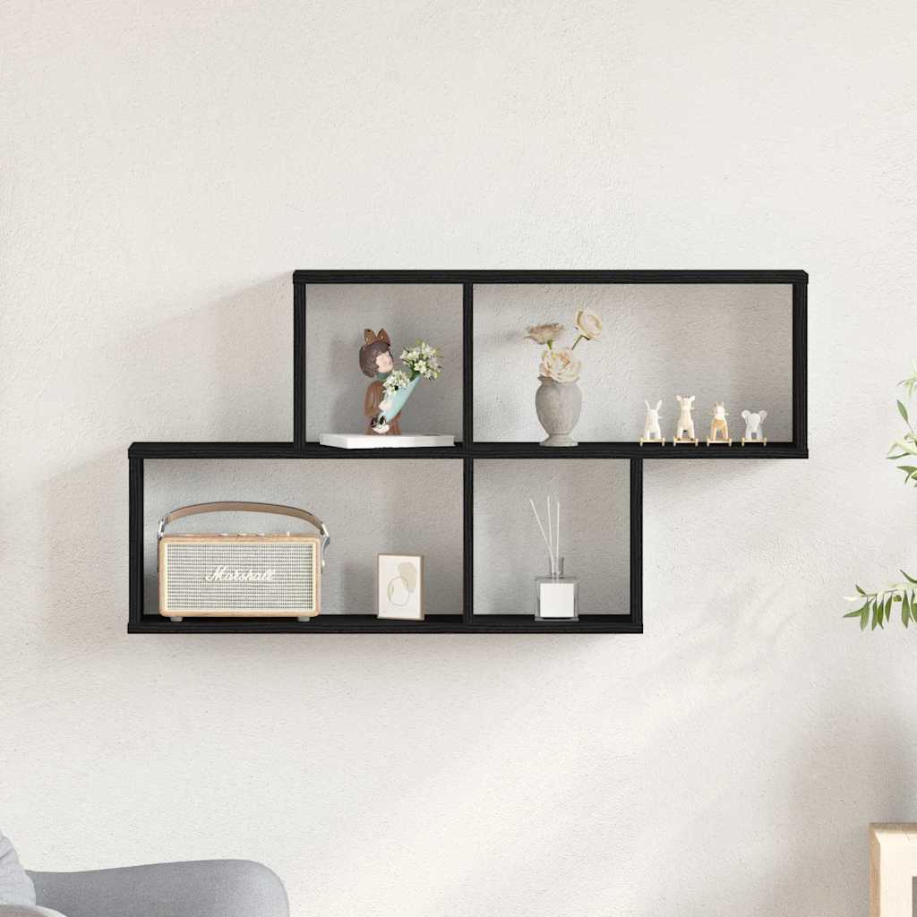 Vegghylle Med Hylle Svart Eik 76 X 15 X 53 Cm Konstruert Tre