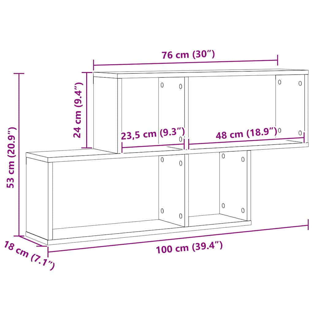 Vegghylle Med Hylle Svart Eik 76 X 15 X 53 Cm Konstruert Tre
