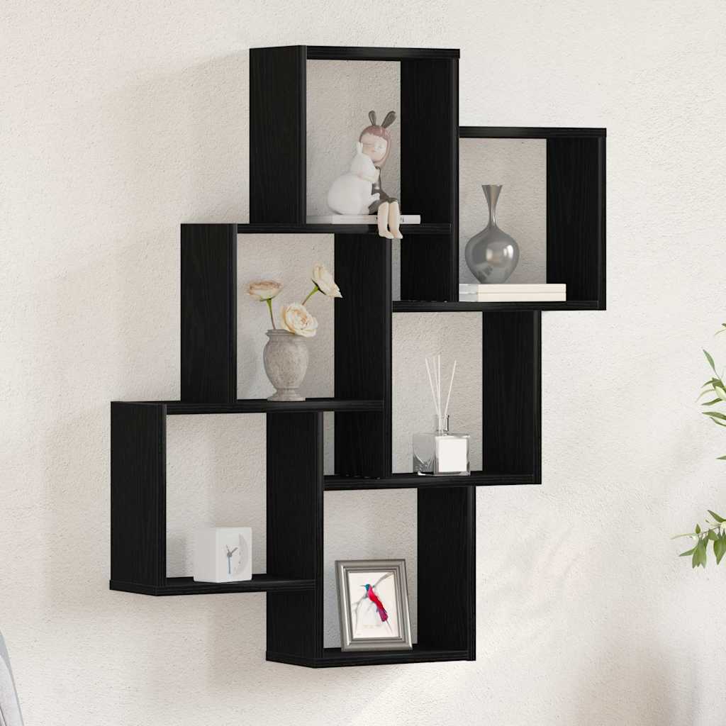 Vegghylle Med Hylle Svart Eik 78 X 15 X 93 Cm Konstruert Tre