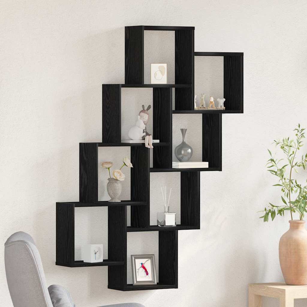 Vegghylle Med Hylle Svart Eik 90 X 15 X 119,5 Cm Konstruert Tre