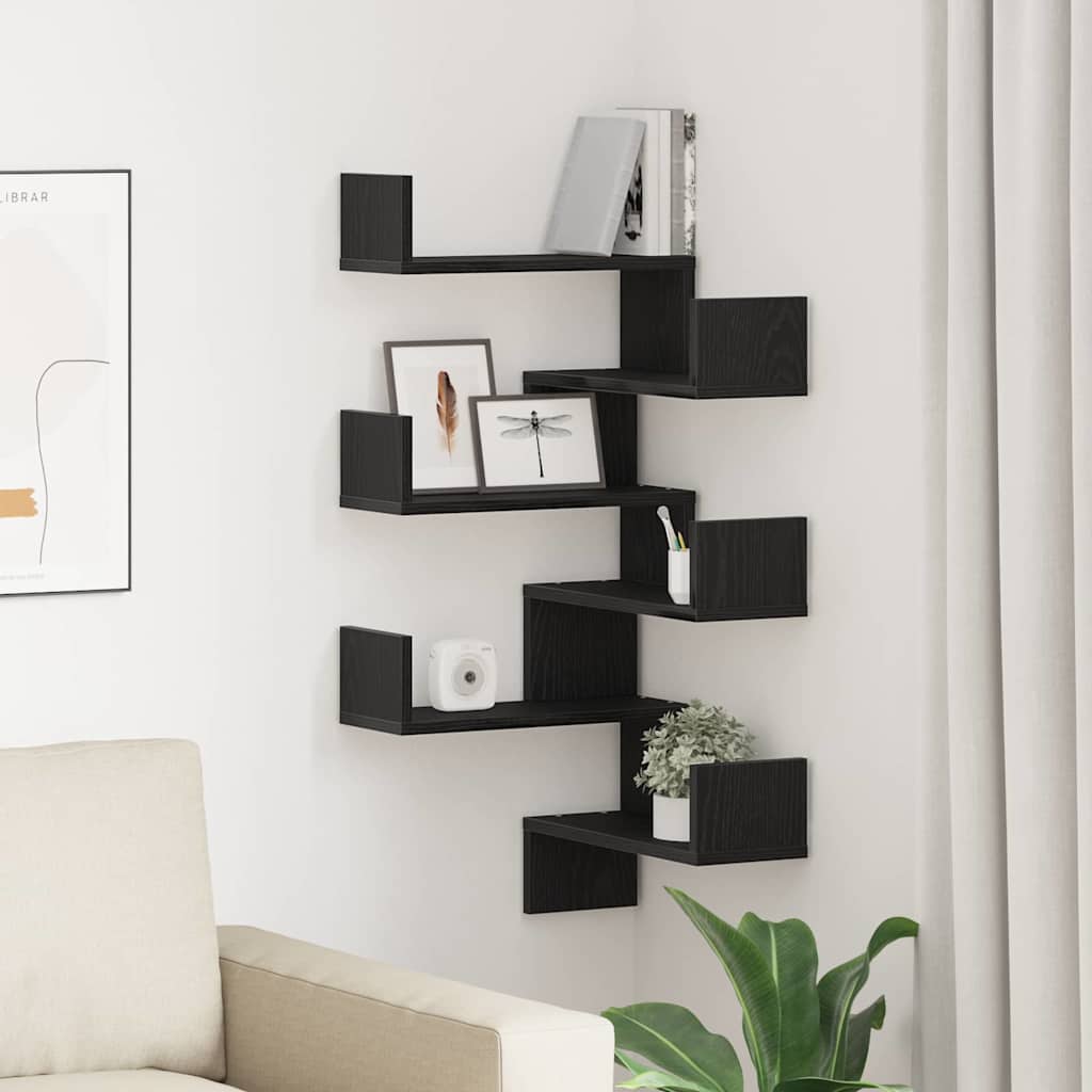 Vegghylle 2 Pcs Svart Eik 40 X 40 X 49,5 Cm Konstruert Tre