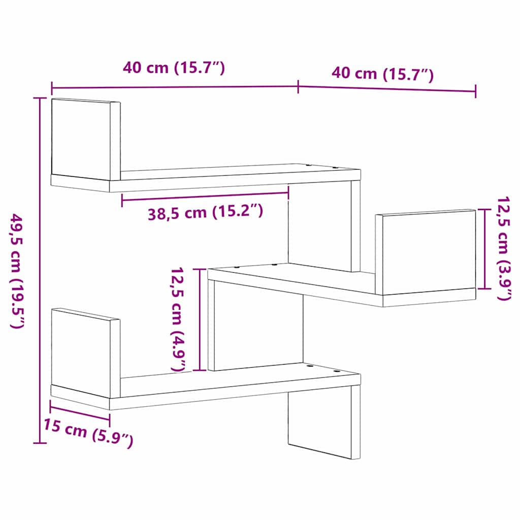 Vegghylle 2 Pcs Svart Eik 40 X 40 X 49,5 Cm Konstruert Tre