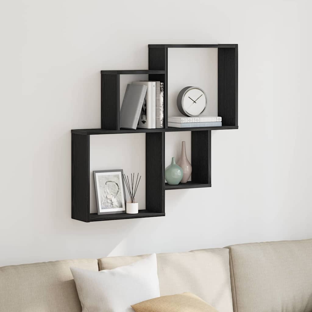 Vegghylle Med Hylle Svart Eik 80 X 15 X 78,5 Cm Konstruert Tre