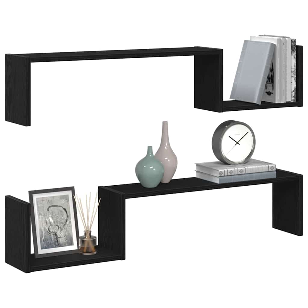 Vegghylle 2 Pcs Svart Eik 100 X 15 X 20 Cm Konstruert Tre