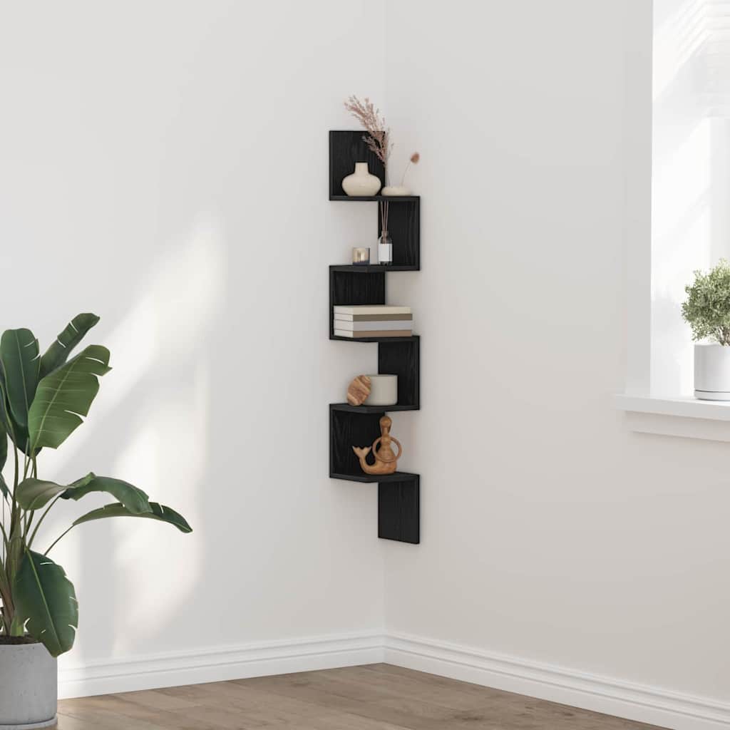 Hjørnehylle Svart Eik 20 X 20 X 127,5 Cm Konstruert Tre