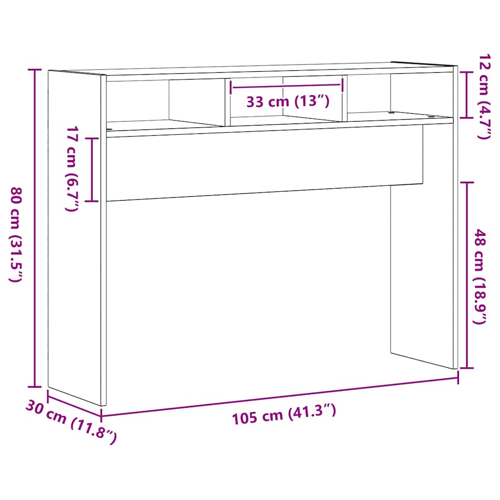 Konsollbord Svart Eik 105 X 30 X 80 Cm Konstruert Tre