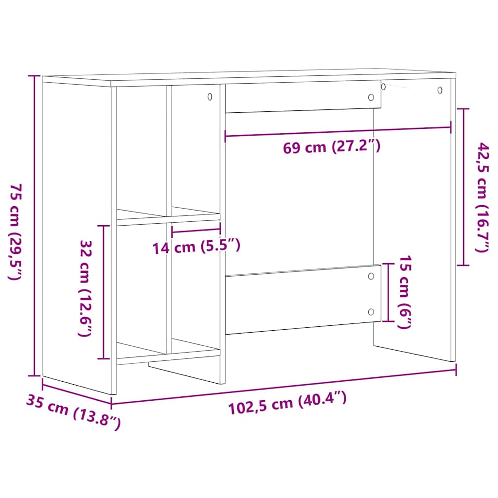 Skrivebord Svart Eik 102,5 X 35 X 75 Cm Konstruert Tre