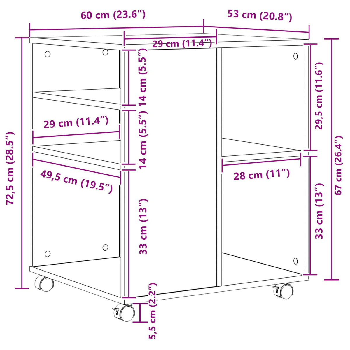 Oppbevaringsskap Svart Eik 60 X 53 X 72,5 Cm Konstruert Tre
