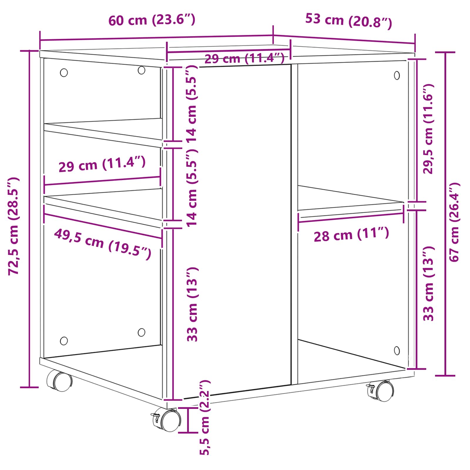 Oppbevaringsskap Svart Eik 60 X 53 X 72,5 Cm Konstruert Tre