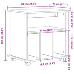 Rullende Skap Med Hjul Svart Eik 60 X 45 X 55 Cm Konstruert Tre