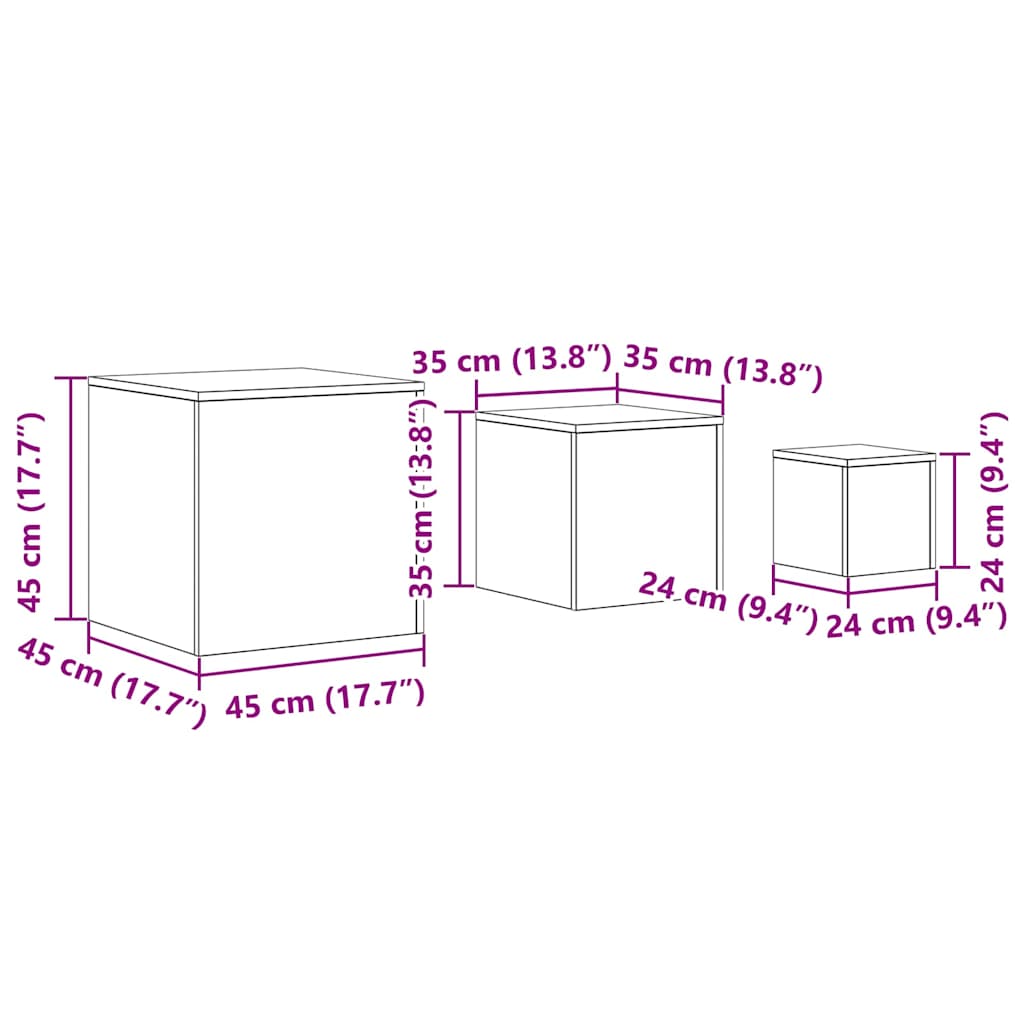 Nesting Bord 3 Pcs Svart Eik 45 X 45 X 45 Cm Konstruert Tre