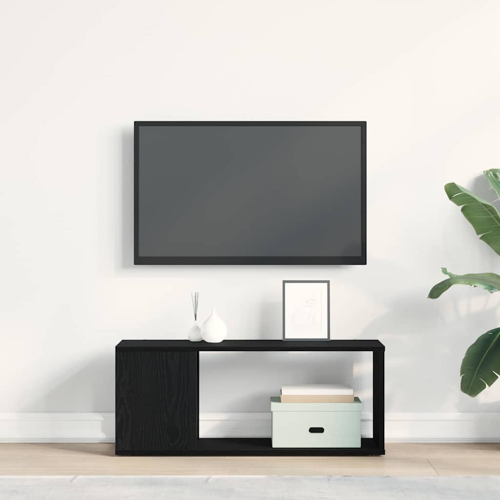 Tv-Benksett Svart Eik 80 X 24 X 32 Cm Konstruert Tre