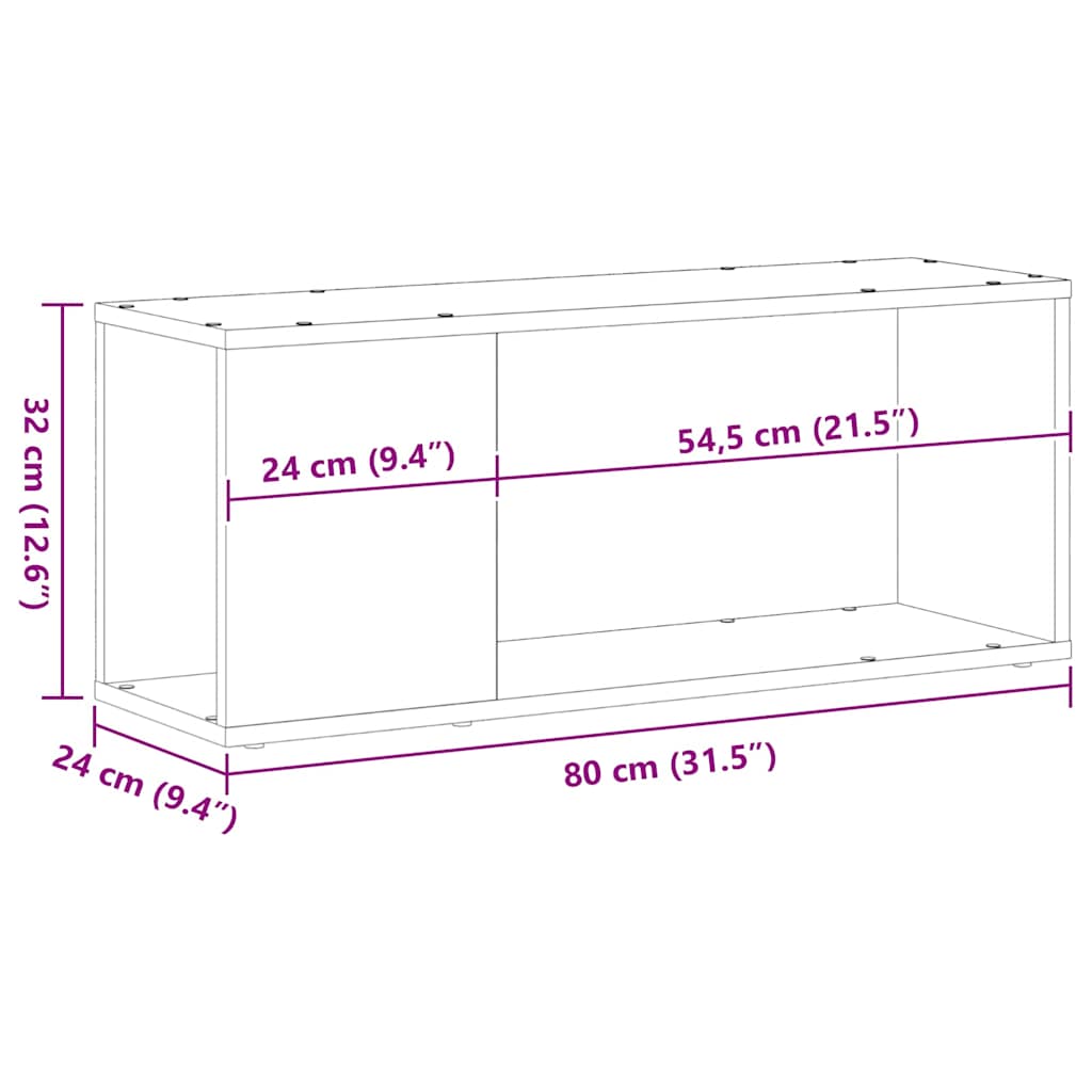 Tv-Benksett Svart Eik 80 X 24 X 32 Cm Konstruert Tre