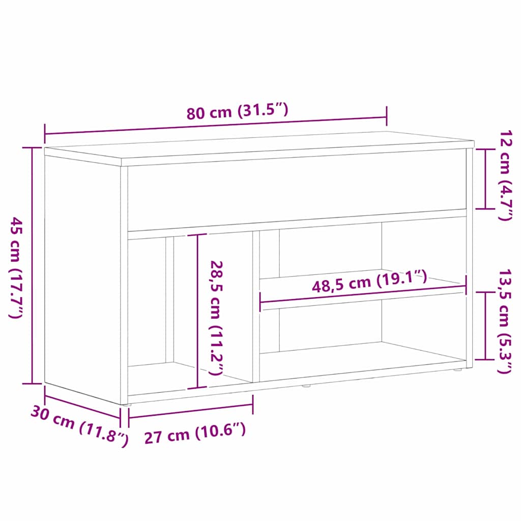 Skobenk Med Hylle Svart Eik 80 X 30 X 45 Cm Konstruert Tre