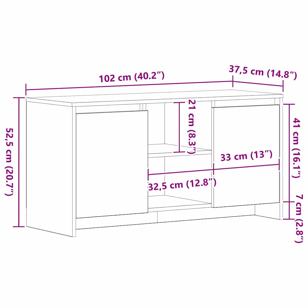 Tv-Skap Svart Eik 102 X 37,5 X 52,5 Cm Konstruert Tre