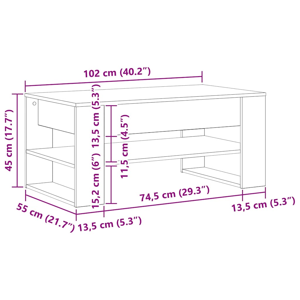 Kaffebord Svart Eik 102 X 55 X 45 Cm Konstruert Tre