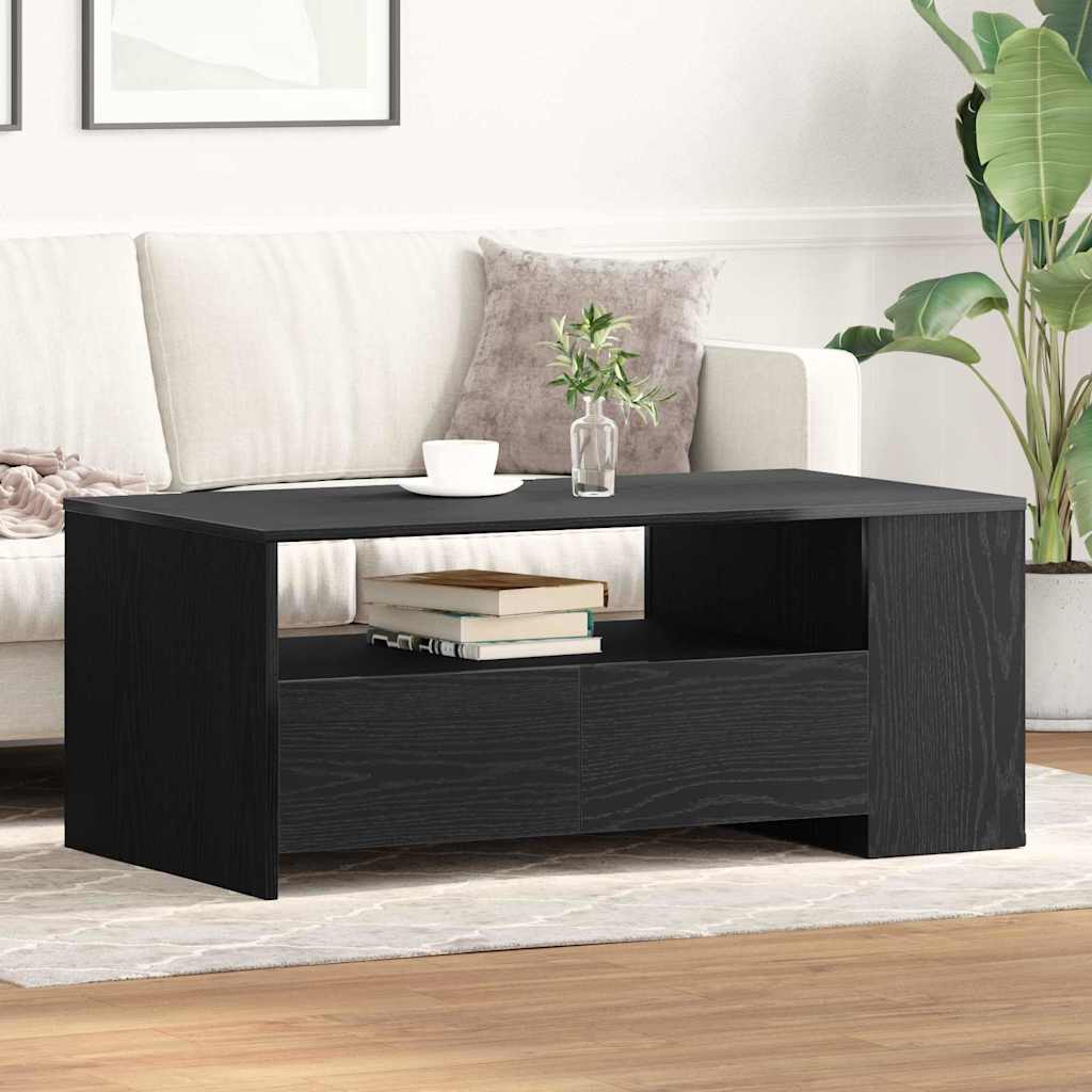 Kaffebord Med Skuff Svart Eik 102 X 55 X 43,5 Cm Konstruert Tre