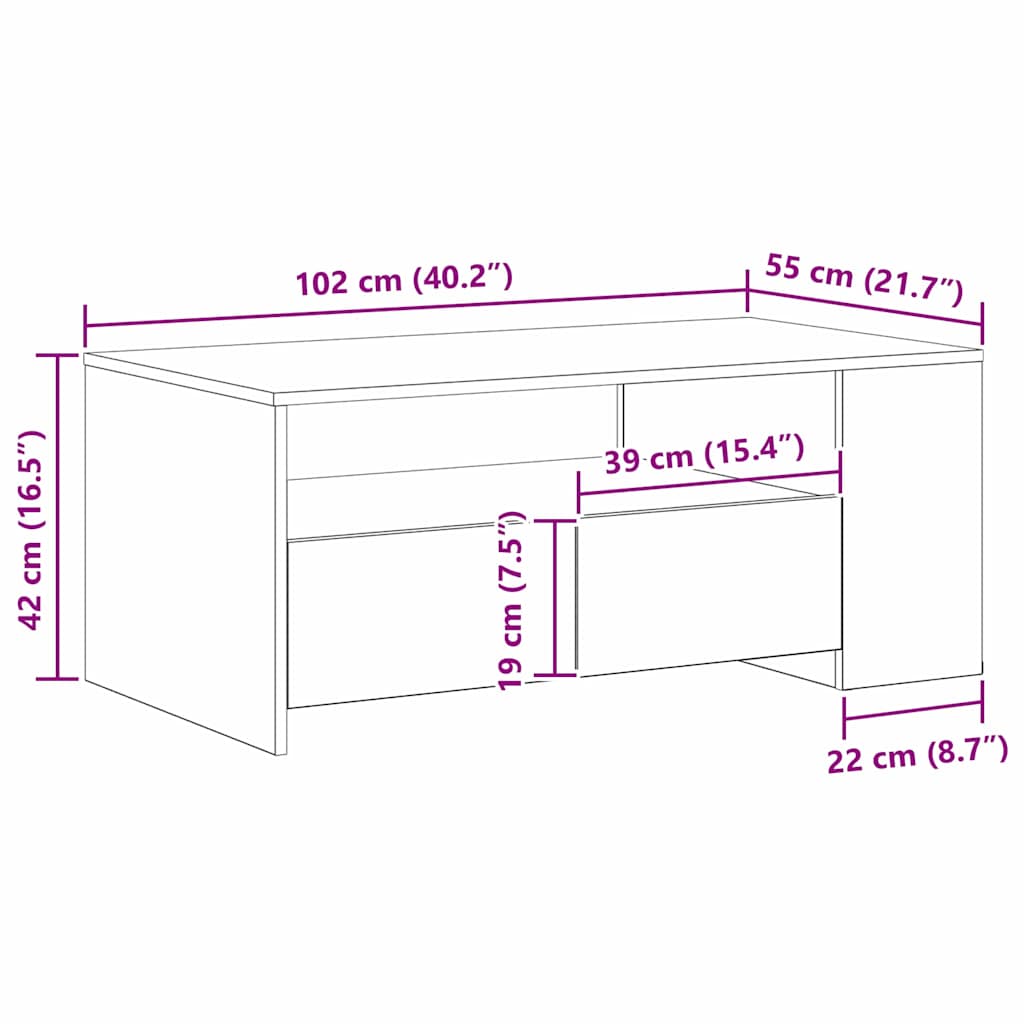 Kaffebord Med Skuff Svart Eik 102 X 55 X 43,5 Cm Konstruert Tre