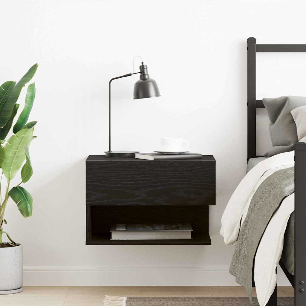Nattbordskap Med Skuff Svart Eik 46 X 30 X 30 Cm Konstruert Tre