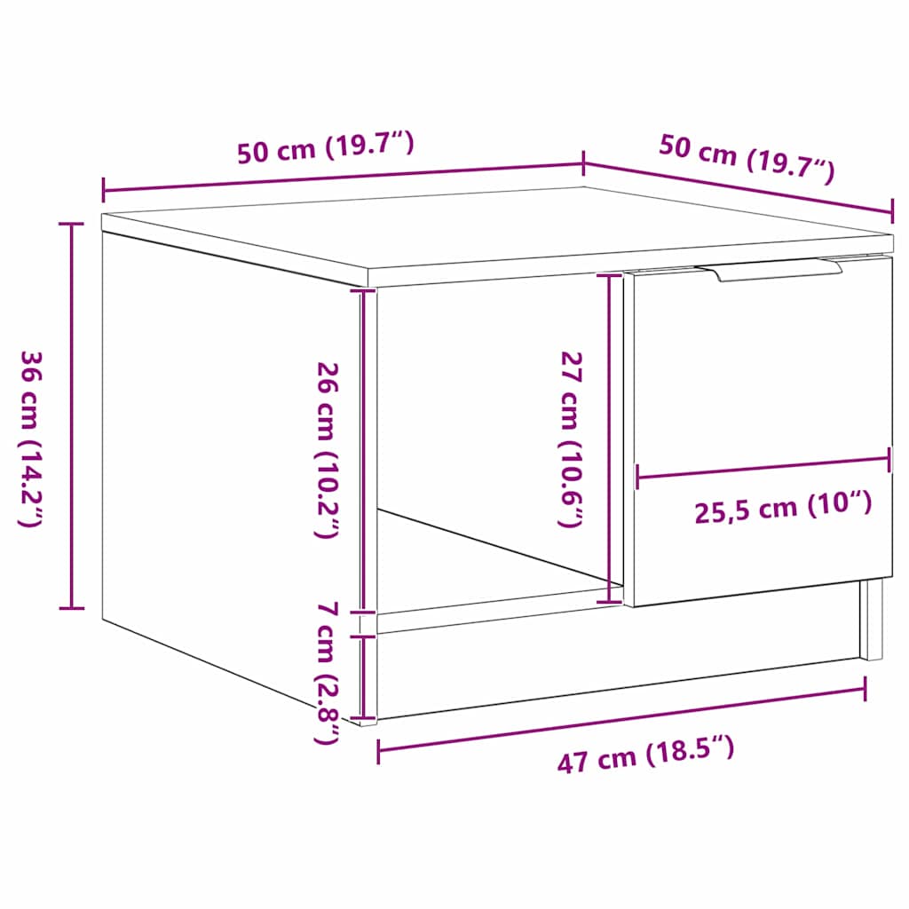 Kaffebord With Drawer Svart Eik 50 X 50 X 36 Cm Konstruert Tre