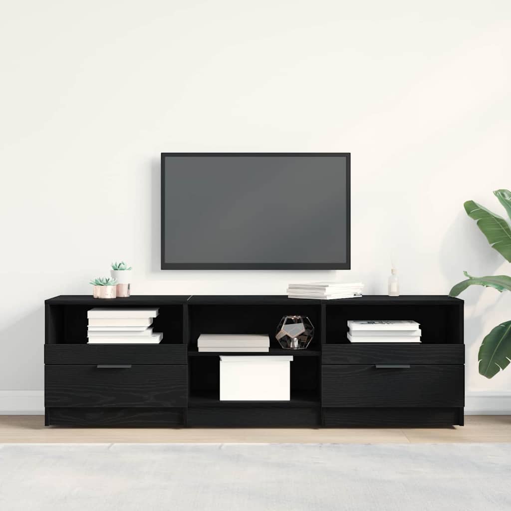 Tv-Skap Med Skuff Svart Eik 150 X 33,5 X 45 Cm Konstruert Tre