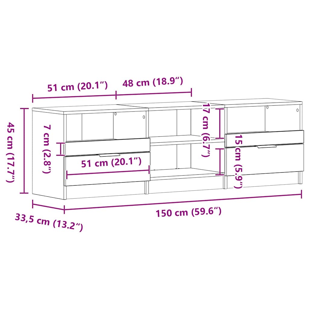 Tv-Skap Med Skuff Svart Eik 150 X 33,5 X 45 Cm Konstruert Tre