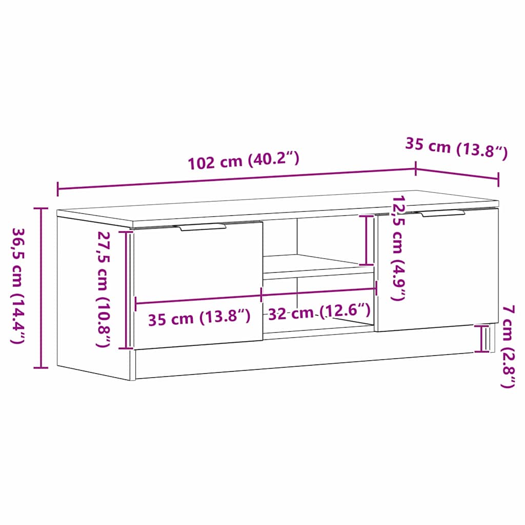 Tv-Skap Svart Eik 102 X 32 X 35.5 Cm Konstruert Tre