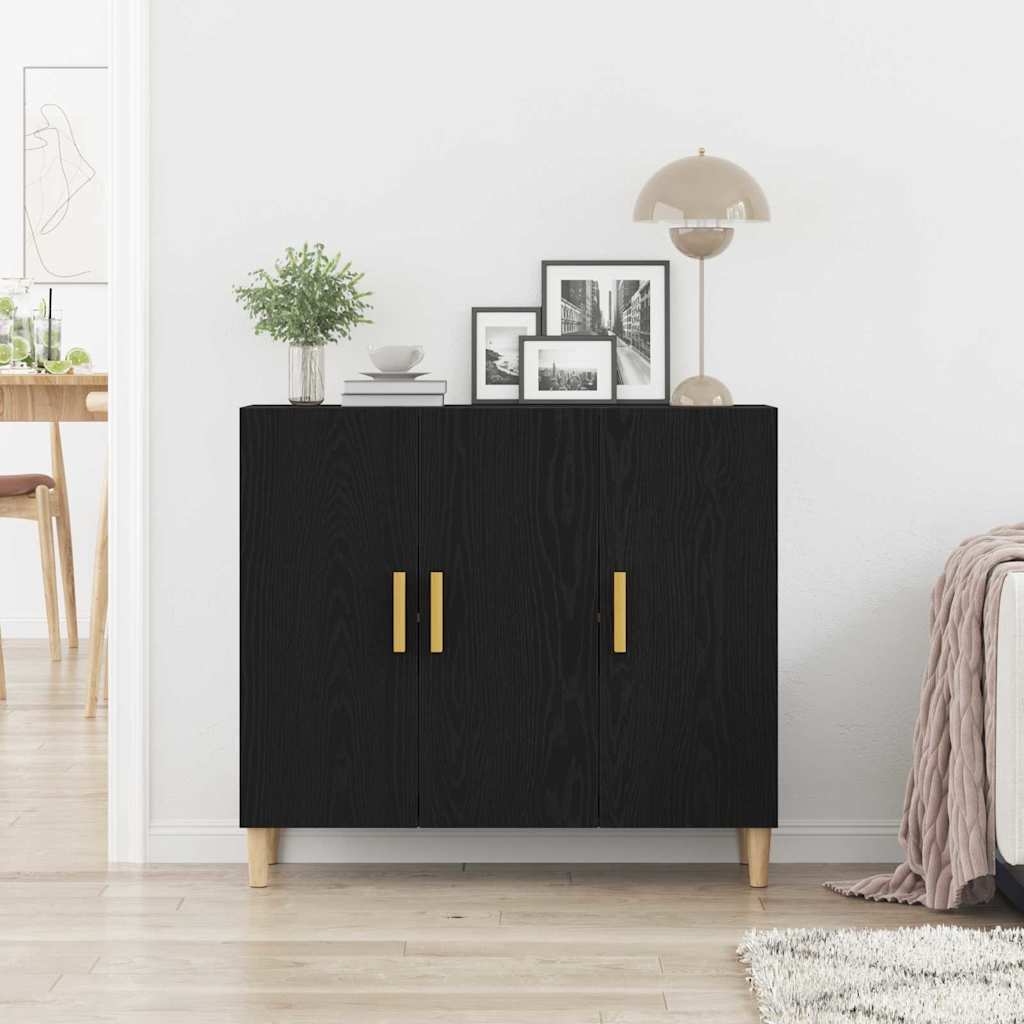 Serviesskap Svart Eik 90 X 34 X 80 Cm Konstruert Tre