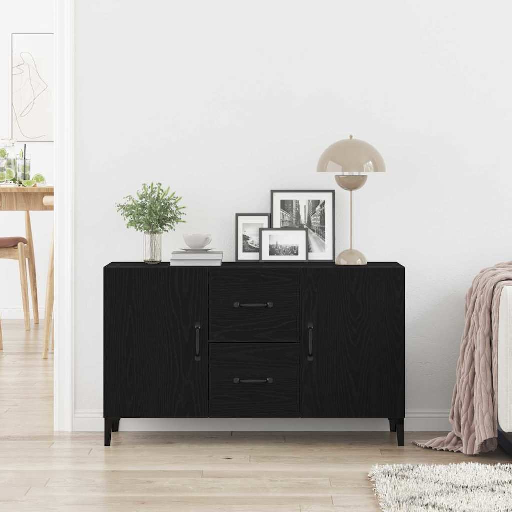 Serviesskap Med Skuff Svart Eik 100 X 36 X 60 Cm Konstruert Tre